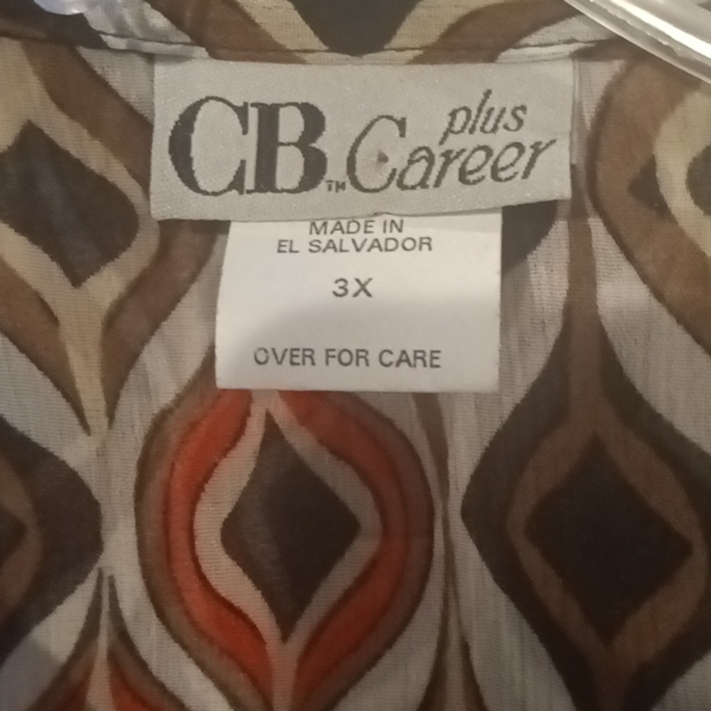 NWT CB Career patterned sheer 3/4 bonded sleeve blouse w rhinestone buttons 3X